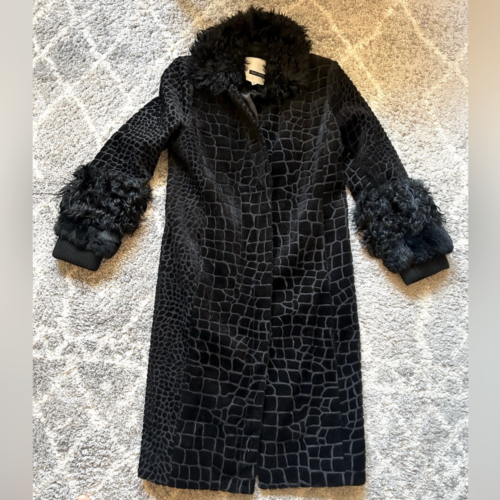 Tracy Reese Textured Rabbit/Sheep Fur Coat